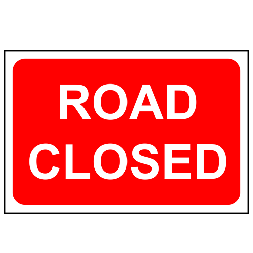 Road Closed Sign - RPVC, 600 X 400mm